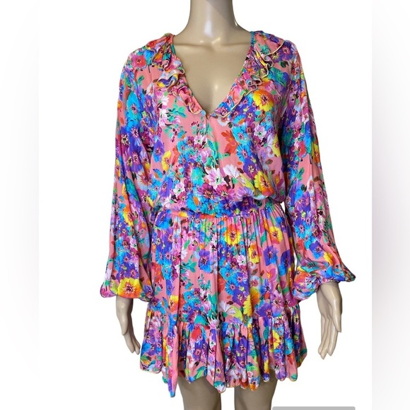 NWT Luli Fama Ruffled DeepV Frill Hem Dress size Medium - Picture 3 of 5